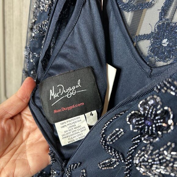 Mac Duggal Dress Size 4 Midi Beaded Style 10799 Illusion A Line Navy NWT - Picture 14 of 14